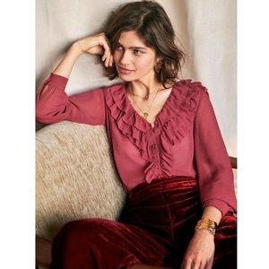 NWT Sezane Aubane Shirt Rose Blouse 100% silk